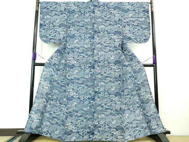 平和屋着物■極上　夏物　浴衣　綿絽　風景山文　逸品　DZAB1601kh5