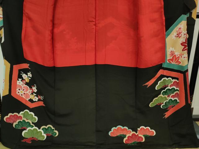 平和屋本店□極上 アンティーク 大正ロマン 振袖 駒刺繍 飛鶴亀甲吉祥花