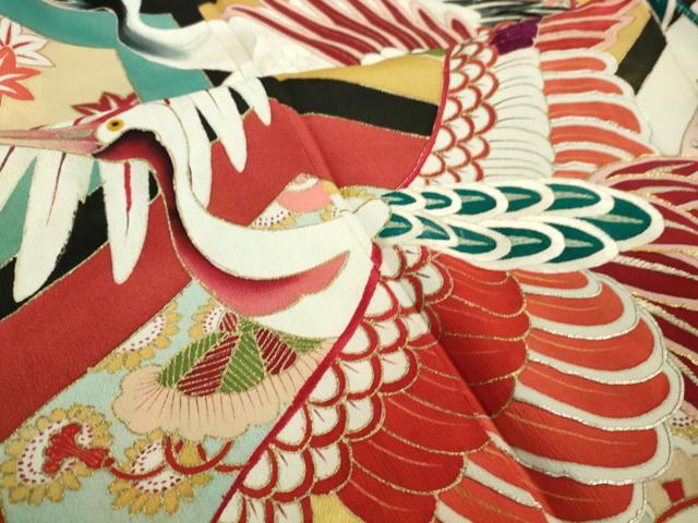 平和屋本店□極上 アンティーク 大正ロマン 振袖 駒刺繍 飛鶴亀甲吉祥花