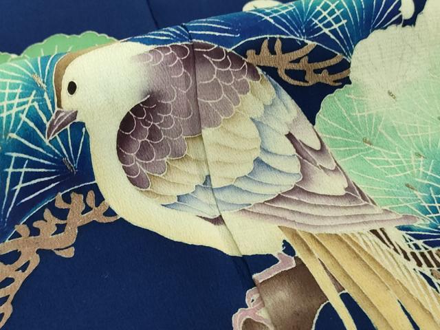 平和屋本店□極上 アンティーク 大正ロマン 振袖 尾長鳥松文 暈し染め 金彩
