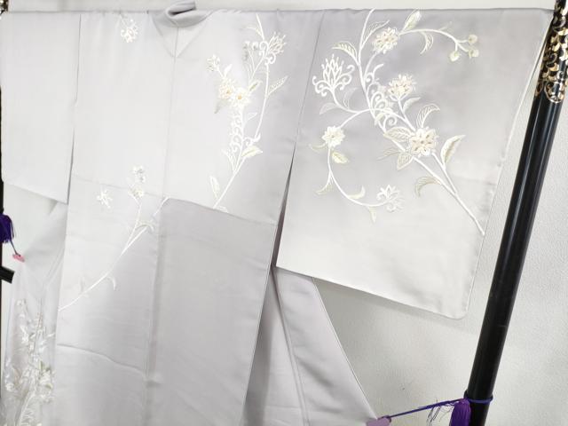 平和屋本店□極上 訪問着 総手刺繍 花唐草文 暈し染め 金糸 反端付き