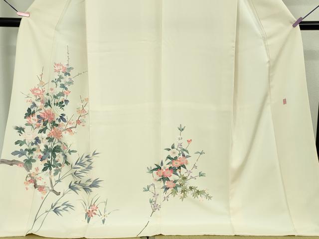 平和屋本店□極上 本加賀友禅作家 岡本幸治 訪問着 枝花文 象牙色地