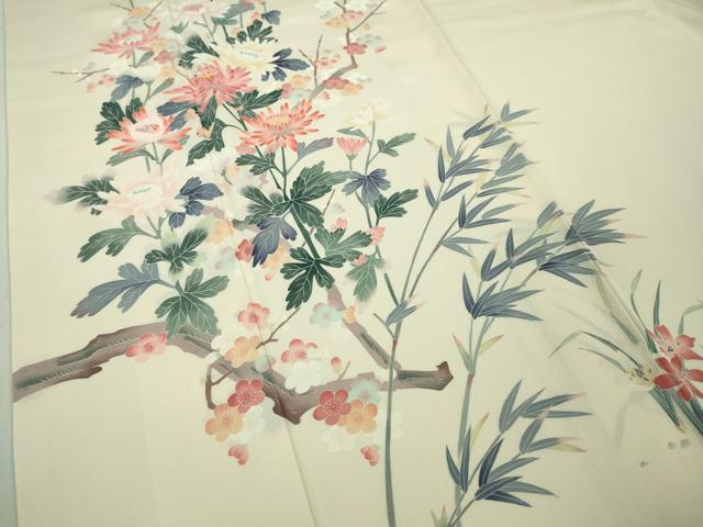 平和屋本店□極上 本加賀友禅作家 岡本幸治 訪問着 枝花文 象牙色地