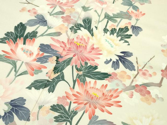 平和屋本店□極上 本加賀友禅作家 岡本幸治 訪問着 枝花文 象牙色地