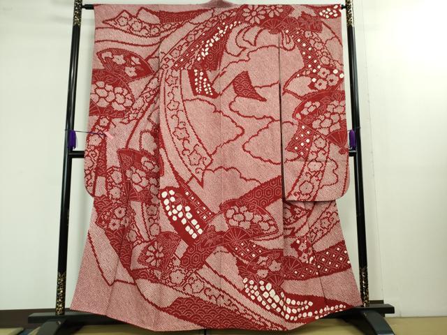 平和屋着物■極上　振袖　総絞り　束ね熨斗扇面花文　逸品　DZAB1644kh5