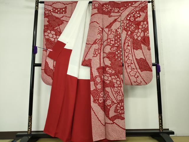 平和屋着物□極上 振袖 総絞り 束ね熨斗扇面花文 逸品 DZAB1644kh5