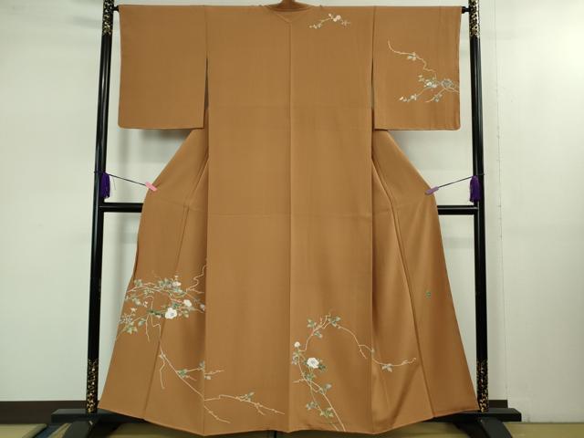 平和屋着物■極上　訪問着　友禅　牡丹　江戸茶色地　逸品　未使用　DZAB1646kh5