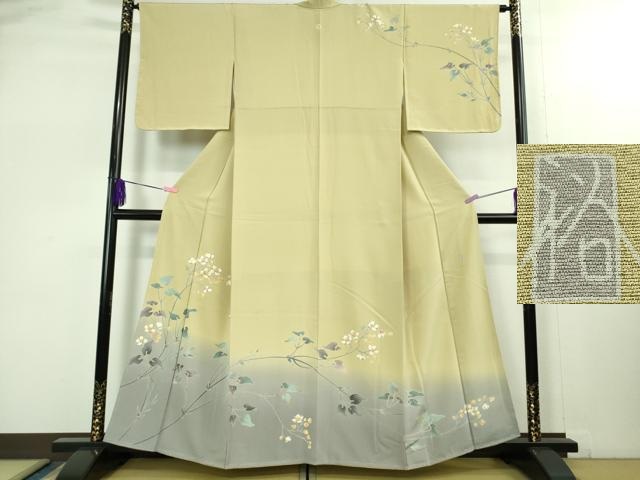 平和屋着物■極上　本加賀友禅作家　窪田祐兆　訪問着　枝花文　蒸栗色地　暈し染め　逸品　未使用　DZAB1680kh5