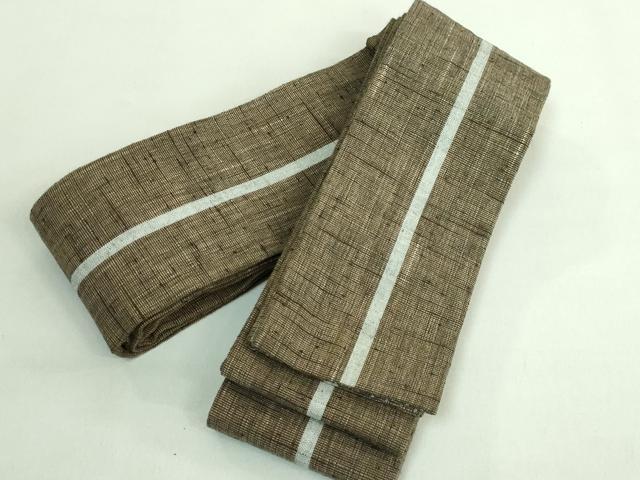 平和屋着物●極上　男性　両面　角帯　紬地　縞　間道　逸品　DZAB1766kh6_7