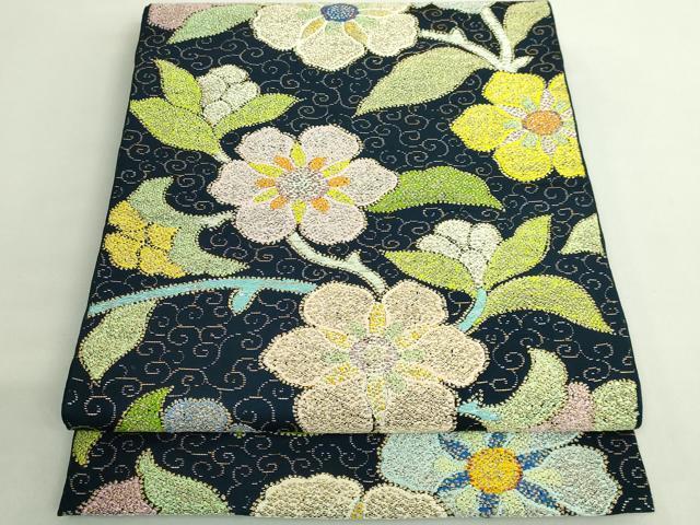 平和屋本店●最高級　龍村平蔵製　太鼓柄　本袋帯　相楽吉祥文　紺色地　金銀糸　逸品　DZAB1795kh6