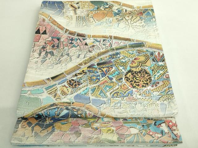 平和屋本店●極上　西陣 とみや織物謹製 とみや帯 両方向 全通柄袋帯 点描織 ガウディ グエル公園 紹巴綴　金糸　逸品　未使用 DZAB1799kh6