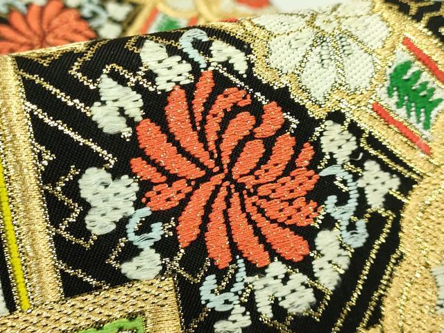 平和屋着物●極上　西陣　川島織物　六通柄　本袋帯　正倉院花文　黒地　金糸　逸品　DZAB1809kh6_4