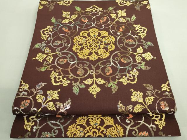 平和屋本店●最高級　龍村平蔵製　太鼓柄　本袋帯　御物平脱錦　赤褐色地　金銀糸　逸品　DZAB1839kh6