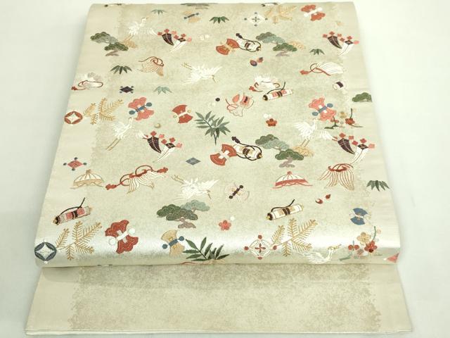 平和屋着物●極上　太鼓柄袋帯　総刺繍　飛鶴宝尽くし　金糸　逸品　DZAB1845kh6