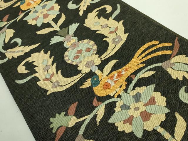 平和屋着物●極上　六通柄袋帯　鷹匠　波期花鳥更紗　金糸　逸品　DZAB1848kh6 平和屋着物○極上 六通柄袋帯 鷹匠 波期花鳥更紗 金糸 逸品