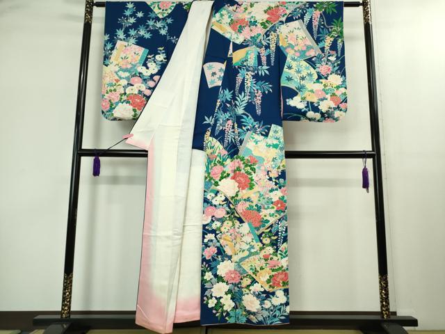 平和屋本店∵極上　女の子　十三参り　子供　祝着・襦袢(無双仕立て)・袋帯　3点セット　友禅　冊子花鳥文　逸品　DZAB1853kh6_2