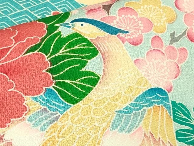 平和屋本店∵極上　女の子　十三参り　子供　祝着・襦袢(無双仕立て)・袋帯　3点セット　友禅　冊子花鳥文　逸品　DZAB1853kh6_4