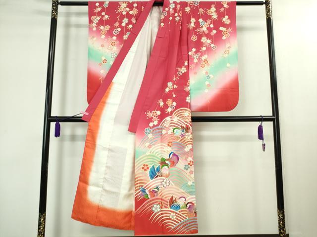 平和屋本店∵極上　女の子 十三参り　子供　祝着・襦袢(無双仕立て・半衿刺繍)・袋帯 3点セット　鴛鴦　暈し染め　金彩　逸品　DZAB1854kh6_2