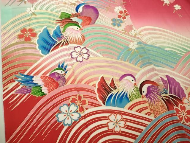 平和屋本店∵極上　女の子 十三参り　子供　祝着・襦袢(無双仕立て・半衿刺繍)・袋帯 3点セット　鴛鴦　暈し染め　金彩　逸品　DZAB1854kh6_3