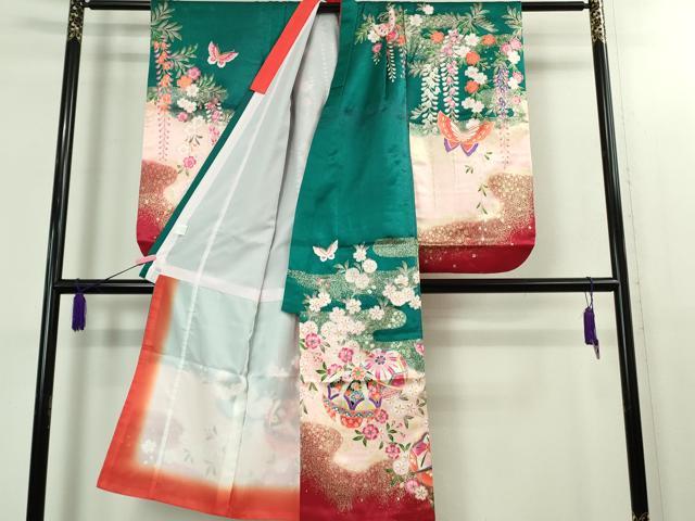 平和屋本店[]極上　七五三　女の子　7歳　祝着・襦袢(単衣・半衿刺繍)・袋帯　3点セット　舞蝶毬文　金彩　逸品　DZAB1855kh6_2