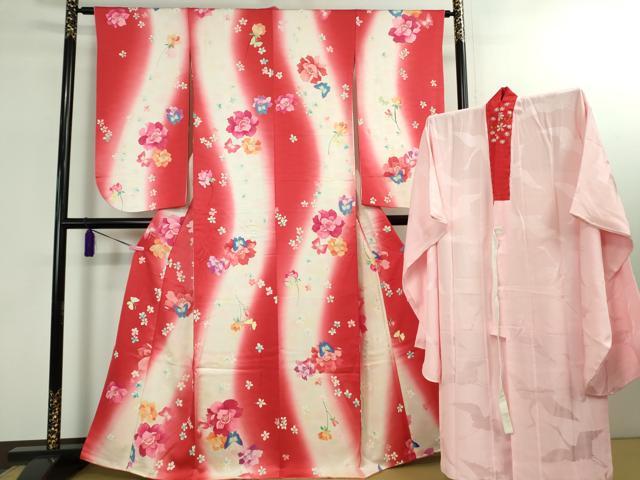 平和屋本店∵極上　女の子　十三参り　子供　祝着・襦袢(袷・半衿刺繍)セット　舞蝶花文　暈し染め　逸品　DZAB1857kh6