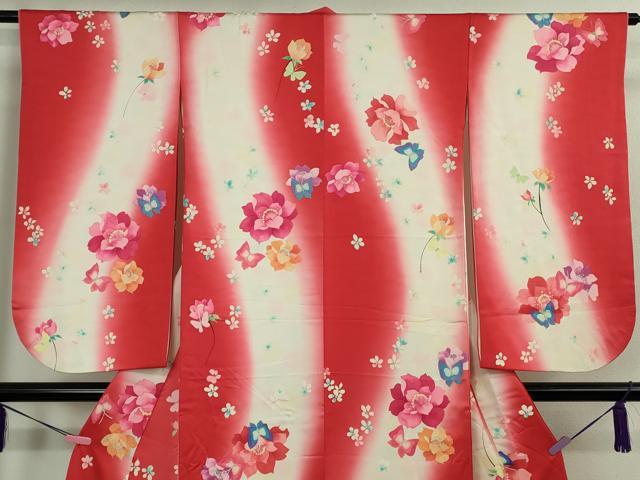 平和屋本店∵極上　女の子　十三参り　子供　祝着・襦袢(袷・半衿刺繍)セット　舞蝶花文　暈し染め　逸品　DZAB1857kh6_3