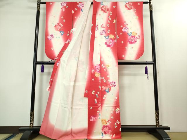 平和屋本店∵極上　女の子　十三参り　子供　祝着・襦袢(袷・半衿刺繍)セット　舞蝶花文　暈し染め　逸品　DZAB1857kh6_2