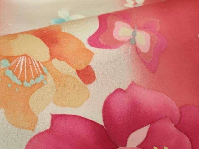 平和屋本店∵極上　女の子　十三参り　子供　祝着・襦袢(袷・半衿刺繍)セット　舞蝶花文　暈し染め　逸品　DZAB1857kh6_5