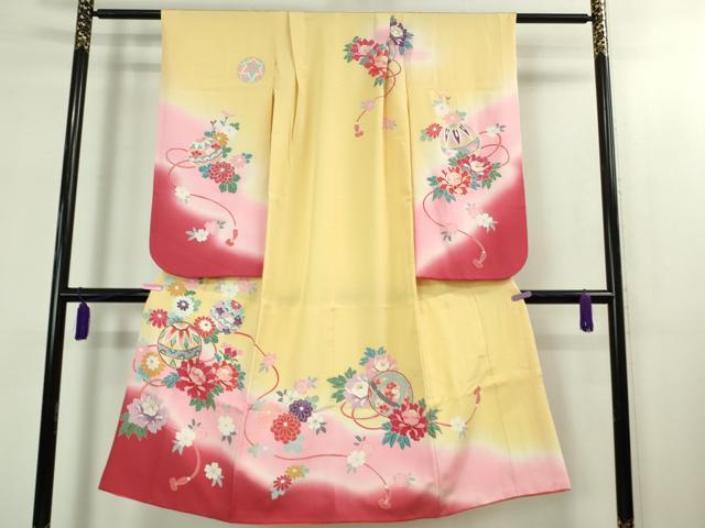 平和屋本店[]極上　七五三　女の子　7歳　祝着・襦袢(単衣・半衿刺繍)セット　花毬文　暈し染め　金彩　逸品　DZAB1865kh6_1