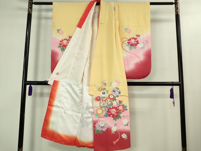 平和屋本店[]極上　七五三　女の子　7歳　祝着・襦袢(単衣・半衿刺繍)セット　花毬文　暈し染め　金彩　逸品　DZAB1865kh6_2