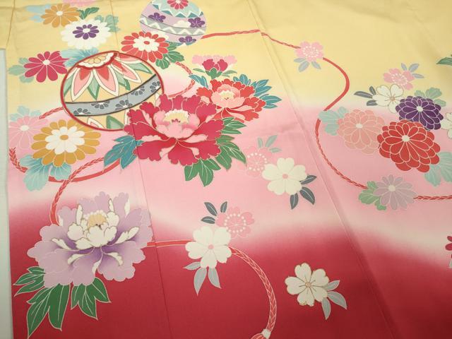 平和屋本店[]極上　七五三　女の子　7歳　祝着・襦袢(単衣・半衿刺繍)セット　花毬文　暈し染め　金彩　逸品　DZAB1865kh6_3