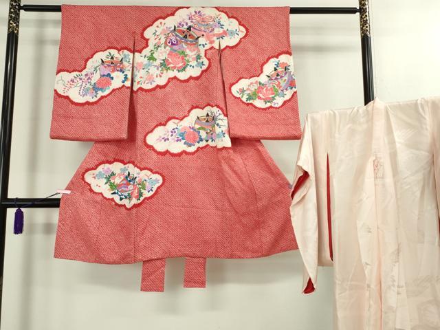平和屋本店[]極上　七五三　女の子　3歳　祝着・襦袢(袷)セット　絞り　糸車花恩　金銀彩　逸品　DZAB1866kh6
