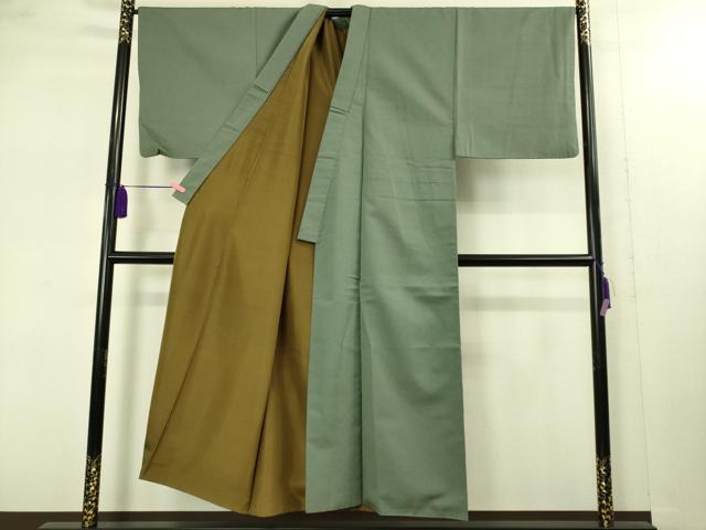 平和屋着物□極上 男性 お召 アンサンブル キングサイズ 長羽織 色無地