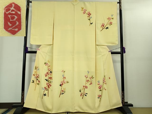 平和屋着物●極上　本加賀友禅作家　成竹登茂男　訪問着　枝花文　女郎花色地　逸品　未使用　DZAB1919kh6