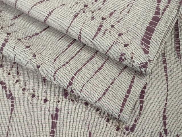 平和屋着物▽極上　名門 藤娘きぬたや・総絞り　杢目絞り　藤娘大島しぼり　本場縞大島紬　単衣　逸品　DZAB1923kh6