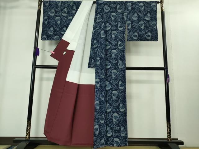 平和屋着物●極上　久留米絣　袷　綿　帆掛け船　逸品　未使用　DZAB1949kh6 楽天市場】平和屋本店□極上 久留米絣 反物 手織り 藍 重要無形文化財