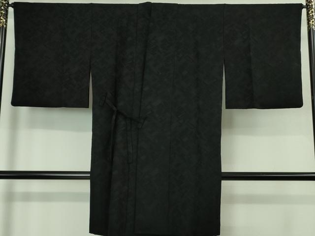 平和屋着物＃極上 道中着 ロング丈 幾何学地紋 黒地 逸品 DZAB1994kh6