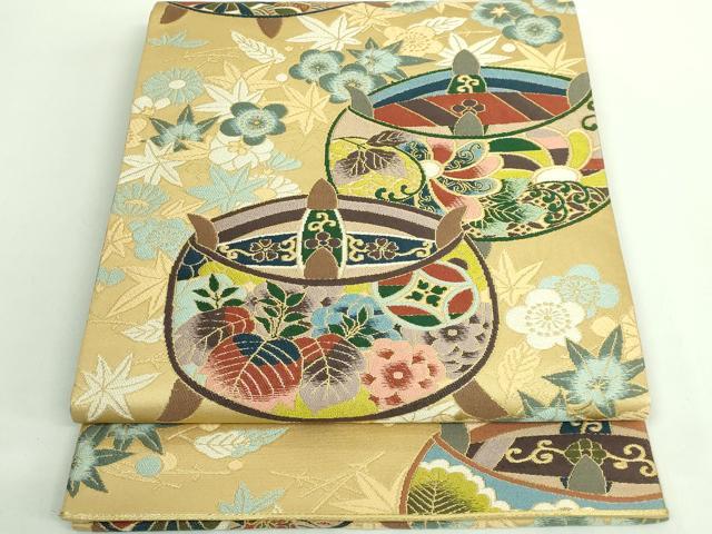 平和屋着物●極上　西陣　白綾苑大庭　六通柄袋帯　糸車花文　金糸　逸品　DZAB2002kh6