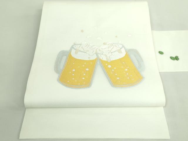 平和屋着物＊極上　夏物　九寸名古屋帯　唐織　ビール　枝豆　逸品　未使用　DZAB2008kh6