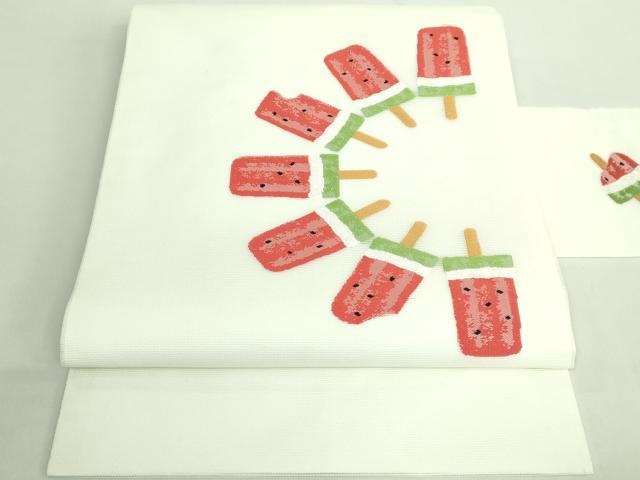 平和屋着物＊極上　夏物　九寸名古屋帯　スイカ　アイス　逸品　未使用　DZAB2009kh6