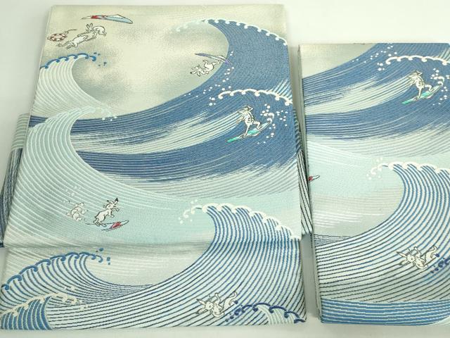 平和屋着物●極上　つけ帯　鳥獣戯画　サーフィン　逸品　DZAB2031kh6