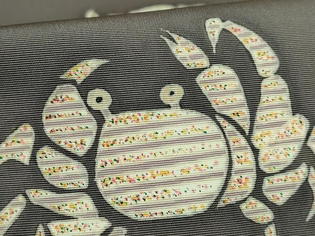 平和屋着物●極上　本加賀友禅　西川健一　塩瀬　九寸名古屋帯　蟹　カニ　丼鼠色地　逸品　DZAB2087kh6_4