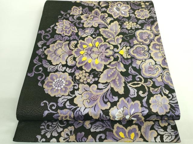 平和屋着物●極上　六通柄袋帯　貮重経織　葡萄唐草文　黒地　金糸　逸品　DZAB2095kh6