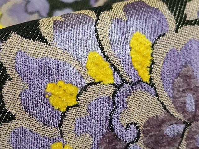 平和屋着物●極上　六通柄袋帯　貮重経織　葡萄唐草文　黒地　金糸　逸品　DZAB2095kh6 平和屋着物○極上 六通柄袋帯 貮重経織 葡萄唐草文 黒地 金糸 逸品