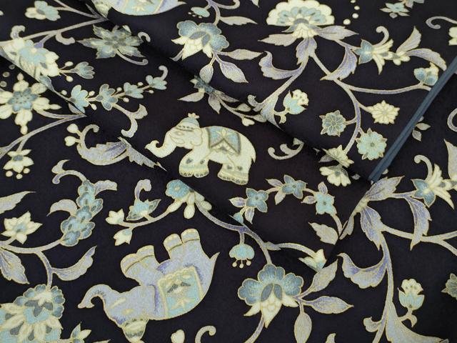 平和屋本店●極上　岡重謹製　OKAJIMA　小紋　象　ゾウ　更紗花文　ディープロイヤルパープル色地　金彩　逸品　DZAB2111kh6