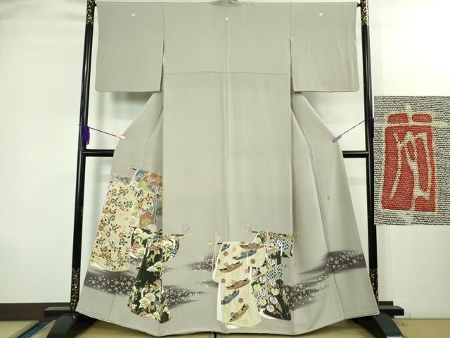 平和屋着物●極上　本加賀友禅作家　柿本市郎　色留袖　誰が袖　薄梅鼠色地　逸品　DZAB2112kh6