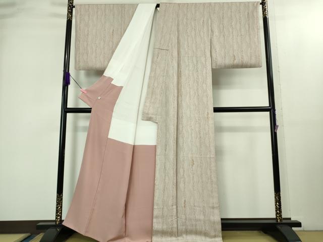 平和屋着物●極上　手染屋　吉兵衛　小紋　舞葉間道　枯色地　反端付き　逸品　DZAB2141kh6_2