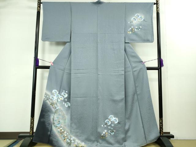 平和屋着物●極上　訪問着　螺鈿　胡蝶蘭　草花文　青藤色地　暈し染め　金銀彩　健勝苑扱い　逸品　未使用　DZAB2151kh6
