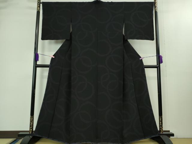 平和屋着物●極上　小紋　輪繋ぎ　黒地　逸品　未使用　DZAB2152kh6_1