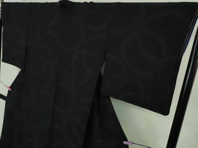 平和屋着物●極上　小紋　輪繋ぎ　黒地　逸品　未使用　DZAB2152kh6_3